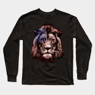 American Flag Lion Vector Graphic Design Long Sleeve T-Shirt